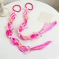 Girls sweet gradient pink ponytail hair extensions with cute butterflies and flowers for kids. - Rose Red Butterfly Bubble Braids One Pair