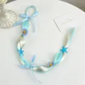 Synthetische Haar Zopf Pferdeschwanz Verlängerung für Kinder mit blauen Schleifen und Blumen. - Blaue Seestern-Stil (Stil 1)