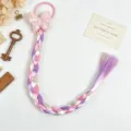 Kids colorful braided hair extension wig with cute pink bow hair tie and cute accessories. - Style 2