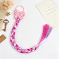 Colorful kids hair extension braid with pink sequin butterfly hair tie for cute girls styling. - Style 5
