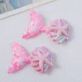 Pink sequin mermaid tail hair clips children hair accessories cute seashell starfish DIY crafts - Fish Tail Hair Clip / Pink