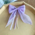 Barrette noeud en organza mauve avec pois strass et franges de perles pour jolies filles. - Style d'accessoire / Violet