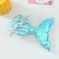 Cute sequin mermaid tail hair clip with seashell and starfish for kids lovely hair accessories - Blue Mermaid Tail Clip