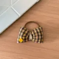 Braunes Karomuster Schleife Haargummi Detail, süßes Stoff Haarseil mit 3D Baumwollfüllung. - 2# Gelb Kariert Haargummi