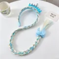 Kids princess crown headband with long blue braided hair wig and cute bows for little girls. - Blue Headband Braid
