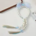 Children bow wig long braid princess double braid cartoon hairband hair accessories set details - Blue
