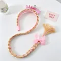 Kids princess braided hairband with pink crown and bow for little girls party costume set - Pink Headband Braid
