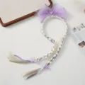 Kids princess braided wig headband with purple bow and tiara for little girls cosplay hair - Purple