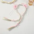 Close-up details of children's pink butterfly braid hair hoop, sweet princess style hair ornament. - Pink Headband Braid / Pink