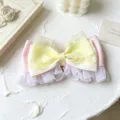 French vintage sweet oversized mesh bow hair accessory for kids and girls pink fairy style - 4# Yellow Bowknot Hair Clip