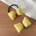 Détail élastique cheveux nœud vichy jaune, accessoire tissu mignon pour queue de cheval. - Set Chouchou + Barrette Jaune