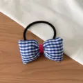 Détail élastique cheveux nœud vichy bleu blanc, attache queue de cheval en tissu accessoire. - Chouchou Nœud Carreaux Vert