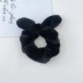 Black plush bunny ear hair scrunchie fluffy cute ponytail holder fashion hair accessory - 2#Black