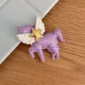 Glitter purple unicorn hair clip detail, angel wings and gold star ornament, cute DIY accessory. - Purple Craft Supply Style