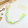 Colorful braided hair extension with cute bow for girls, vibrant multi-color braided synthetic hair tie. - Style 6