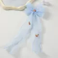 Pince à cheveux nœud en tulle bleu avec broderie florale mignonne, accessoire queue de cheval. - Bleu Clair