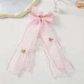 Pince à cheveux nœud en tulle rose pour filles, accessoires mignons en organza avec broderie. - Rose