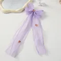Barrette nœud en tulle violet avec accents floraux, accessoire élégant queue de cheval princesse. - Violet