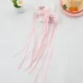 Horquilla de lazo rosa para niña con cinta larga y cadena de perlas, accesorio tierno. - 2 Piezas/Paquete / Rosa