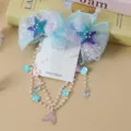 Children mermaid hair bow clip with starfish pearl chain shell pendant ocean theme headwear - 3# Starfish Blue Hair Clip