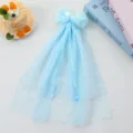 Pinza de pelo lazo azul tema océano para niños lindo velo tul perla accesorio cabello - Azul