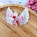 Pink glitter unicorn angel wings hair clip detail view, cute children hair accessory. - Pink A