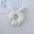 White plush rabbit ear hair scrunchie soft fuzzy hair tie cute animal tail pony holder - White