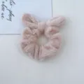 Cute plush rabbit ear hair scrunchie soft faux fur ponytail holder sweet winter hair accessories. - Lotus Pink (Shape 3)