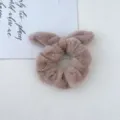 Cute plush bunny ear hair scrunchie soft fluffy faux fur ponytail holder for women winter - Dark Coffee