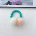 Cute kids contrast color plush ball hair tie detail, sweet girl sweet hair accessory. - Green