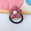 Red white plaid fabric flower hair scrunchie cute elastic hair band cute accessory - Red