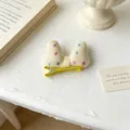 Süsser baumwollgefüllter 3d schleifen haarspange mit bestickten punkten kinder haarzubehör - Gelbe Haarklammer