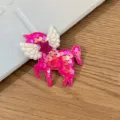 Écusson licorne rose à sequins avec ailes et étoile pour accessoires de coiffure DIY et enfants. - Style de Barrette / Rose rouge
