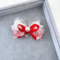 Handmade red white bow hair clip with pearl and lace sweet lolita side hair accessory for women. - Red