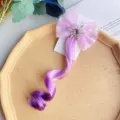 Cute kids purple bow hair clip with curly wig extension, sparkling snowflake charm for party. - Light Purple Gradient Dark Purple