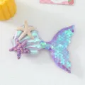 Kids mermaid tail starfish hair clip sparkling sequin shell side clip cute hair accessory - Purple Mermaid Tail Clip
