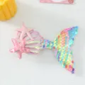 Cute mermaid tail hair clip with pink starfish and colorful sequins for kids fashion. - Bright Multicolor Mermaid Tail Material Only (Without Clip)