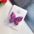 Pince à cheveux papillon pailletée pour filles, barrette double violette détail. - Barrette Violette