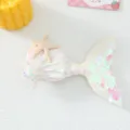 Close up detail of mermaid tail hair clip, featuring sparkly sequins and cute seashell design. - White Mermaid Tail Material Only (Without Clip)