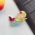 Dettaglio molletta per capelli sirena cartone animato glitter, design luminoso per bambini. - Molletta per Capelli Dorata