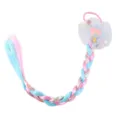 Detailed view of colorful children hair braid extension with cute heart charm and mesh bow. - Candy