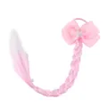 Kids colorful wig ponytail braid hair tie with pink bow and pearls for lovely girls performance. - Shell