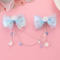 Cute mermaid pearl tassel bow hair clips detail, sweet princess style hair accessories for kids. - 4# Blue Seashell Forehead Chain Hair Clip