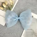 Cute blue organza polka dot hair bow clip for girls, sweet bowknot hair accessories. - Blue