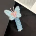 Children embroidery butterfly phone wire hair rope, cute blue hair tie for girls ponytail. - Blue