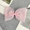 Cute girls pink polka dot mesh bow hair clip sweet organza hair accessory for kids - Pink