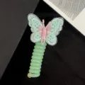 Details of cute embroidered butterfly hair tie, green phone wire hair band for kids ponytail. - Green