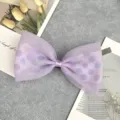 Girls lavender polka dot mesh hair bow clip, cute sheer fabric hair accessory for kids. - Purple