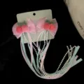 Pink bow cherry hair clips with long pearl tassels sweet hair accessories for hanfu. - Pink