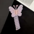Children cute embroidered butterfly telephone wire hair tie high elasticity girl ponytail holder - Purple